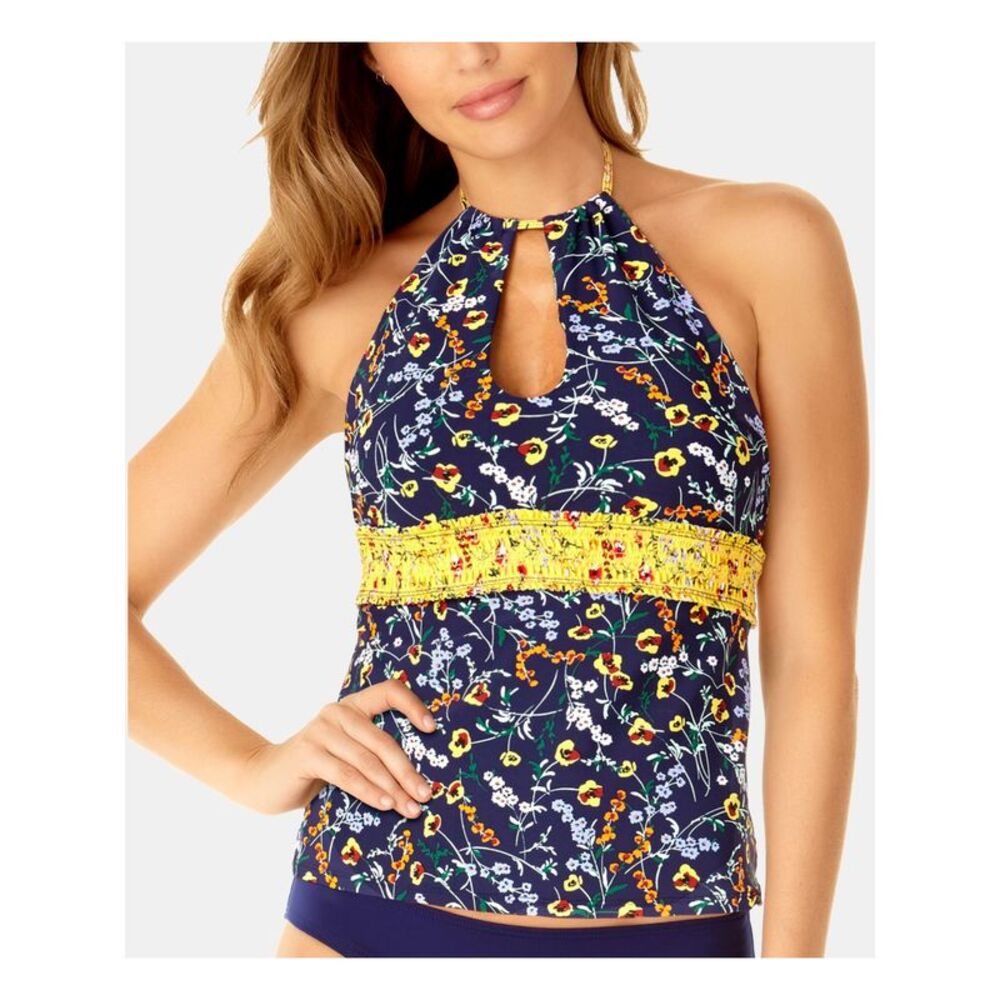 STUDIO ANNE COLE Women's Multi Color Keyhole Smocked Wildflower Tankini Top XS
